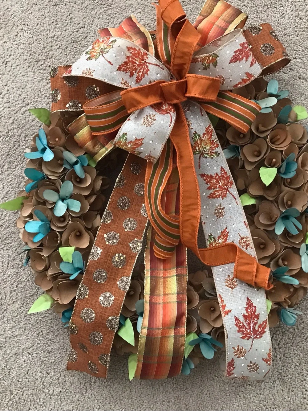 Fall Floral Wreath with Orange Bow